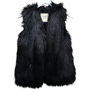 Abercrombie & Fitch Faux Fur Vest Size Small Womens Black Jacket